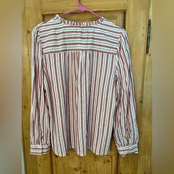 Loft NWT Red & White Striped Blouse Size Large Long Sleeve - Picture 2 of 6